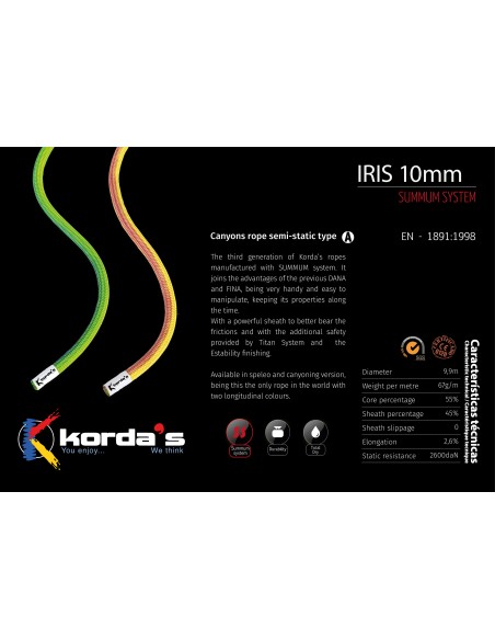 Σχοινί Canyoning Kordas Iris 10mm Πράσινο 40m