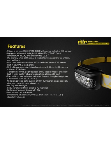 Φακός Κεφαλής LED Nitecore NU17 Black