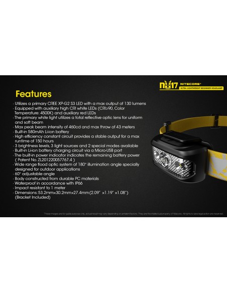 Φακός Κεφαλής LED Nitecore NU17 Black