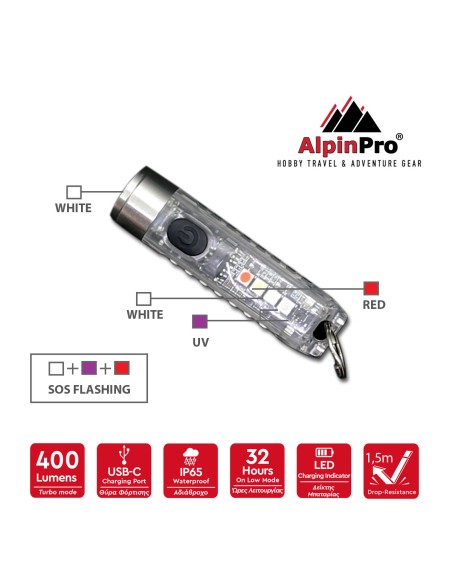 Φακός μπρελόκ AlpinPro Tiny 400 Lumens White
