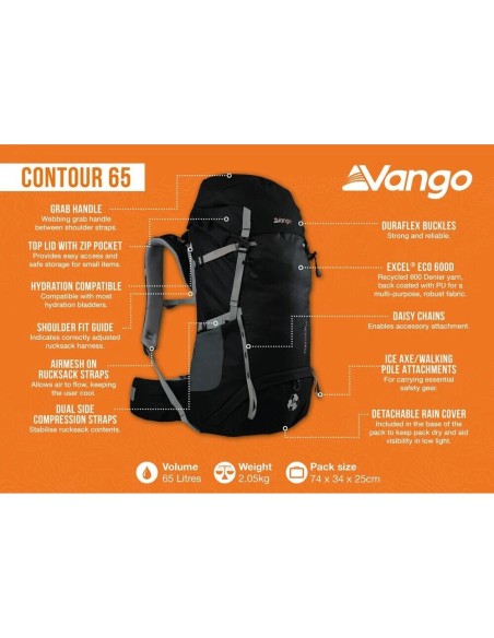 Ορειβατικό Σακίδιο Πλάτης VANGO Contour 65lt Black