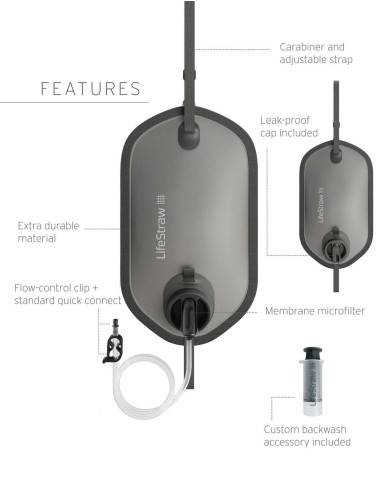 Φίλτρο νερού Lifestraw Peak Series Gravity Filter System - 8L - Dark Mountain Gray