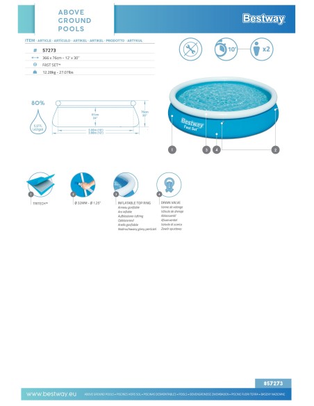 Στρογγύλη Πισίνα Bestway Pool 3.66m x 76cm